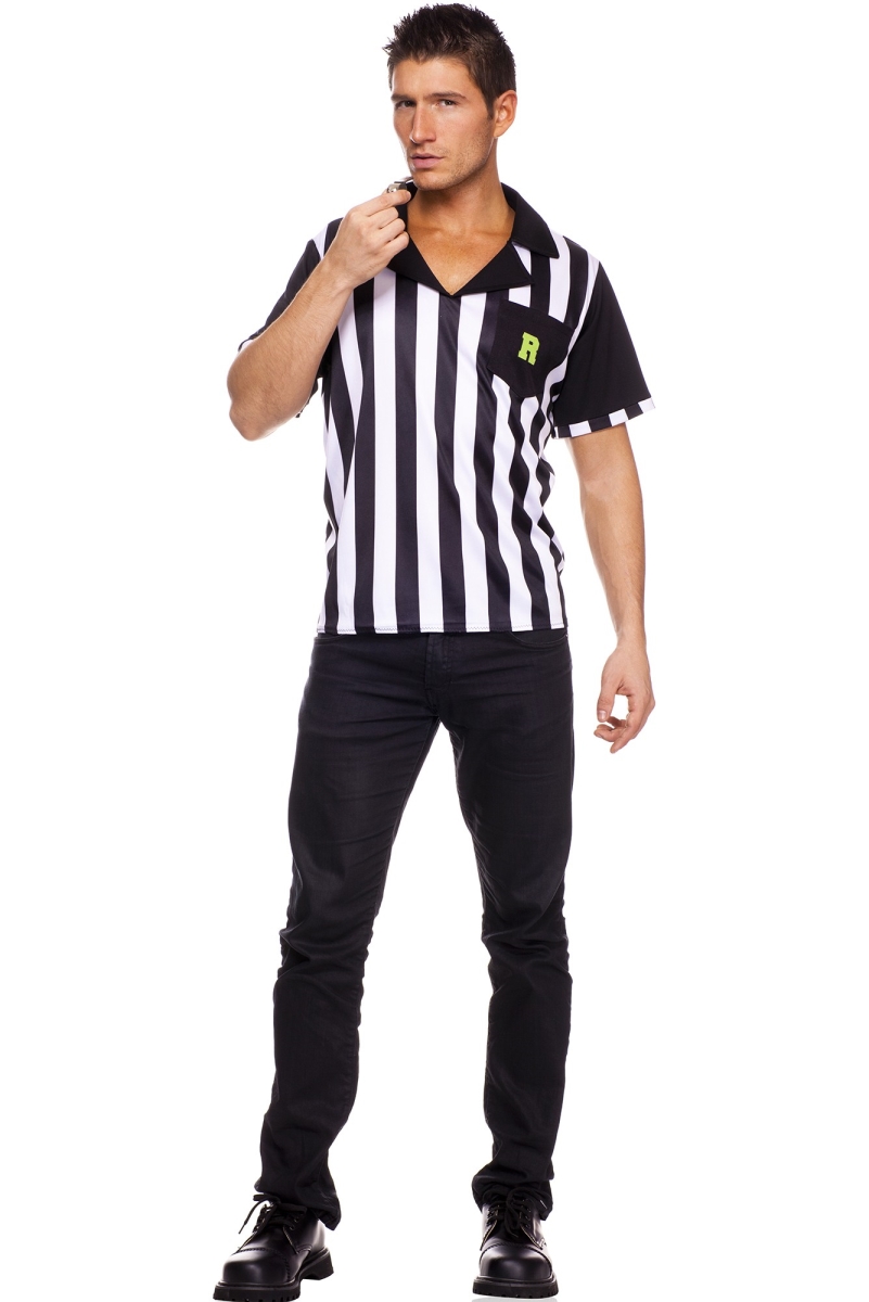 76012-M 2 Piece Black & White Stripe Collared Shirt & Whistle, Medium