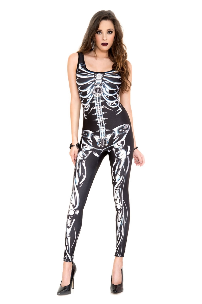 Picture of Music Legs 70790-SM 1 Piece with Sexy 3D Leotard Skeleton Bone Print Bodysuit, Small