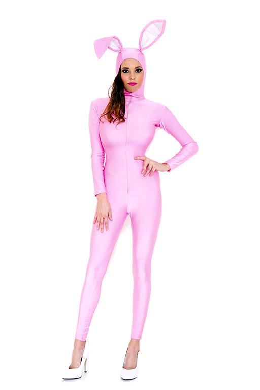 70795-XS Long Sleeve Pink Bodysuit with Attached Bunny Ears, Extra Small