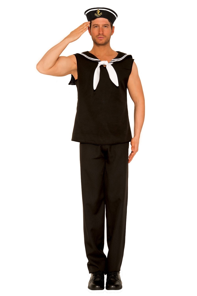 76637-BLACK-WHITE-M 3 Piece Black Sleeveless Shirt with Sailor Collar & Matching Pants - Black & White - Medium