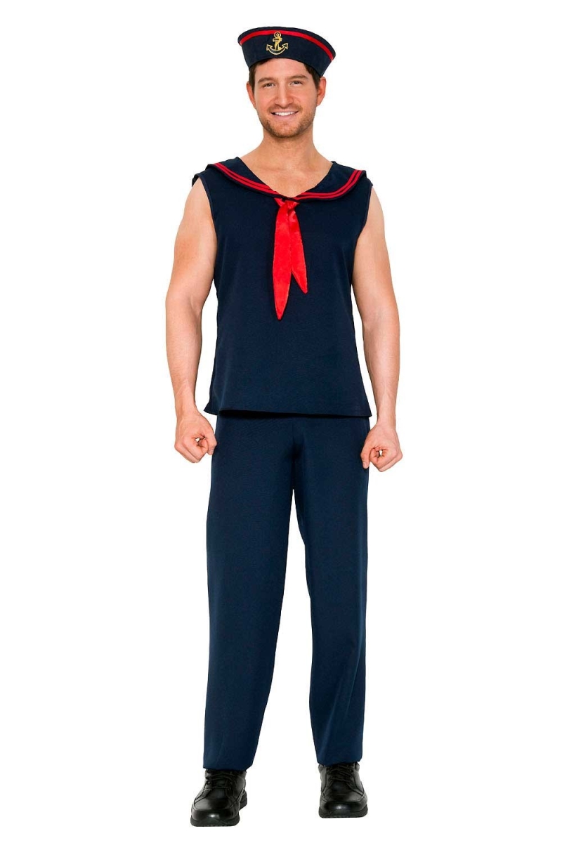 Picture of Music Legs 76637-NAVY-RED-L 3 Piece Navy Sleeveless Shirt with Sailor Collar & Matching Pants, Navy & Red - Large