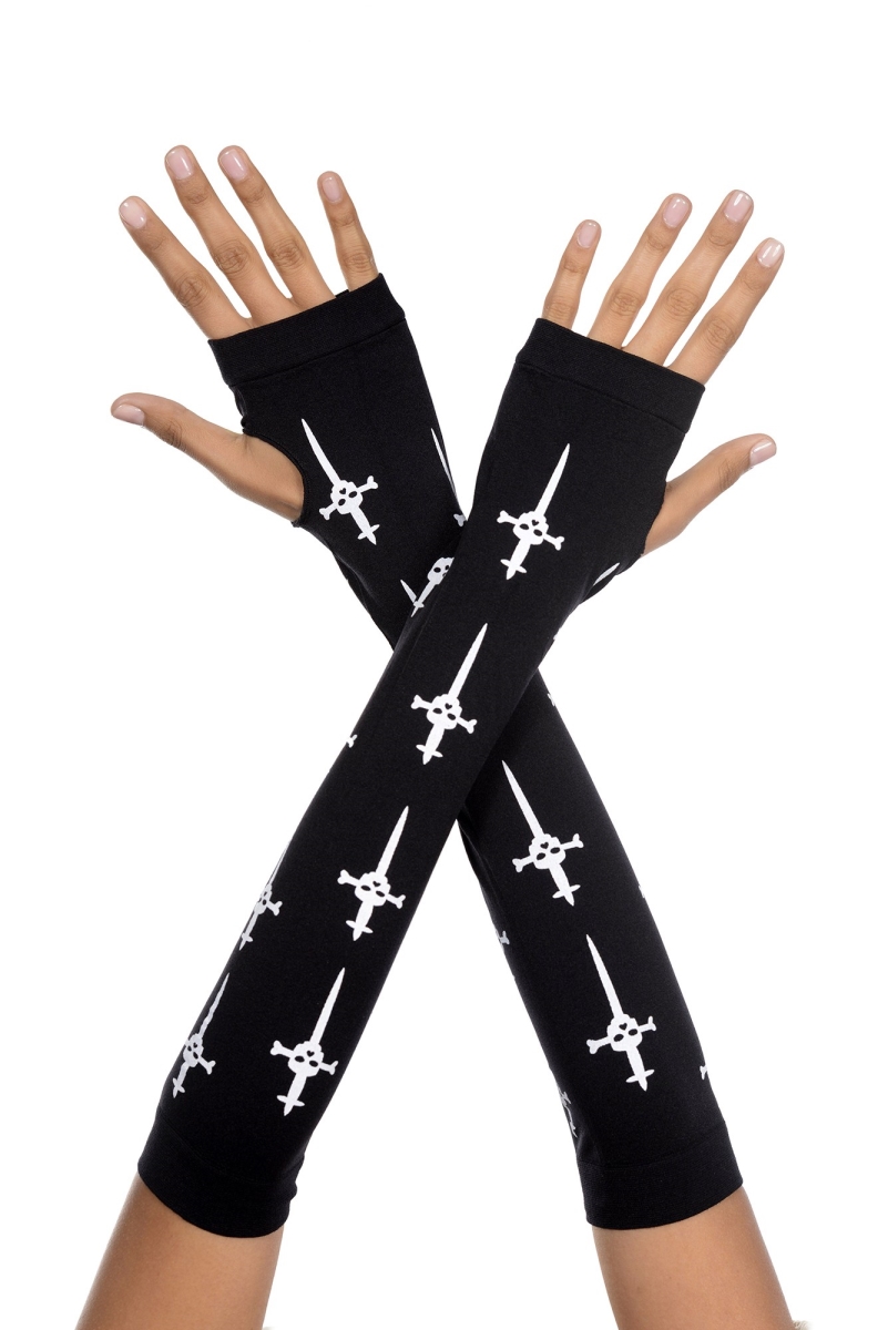 Picture of Music Legs 468-BLACK-WHITE Gothic Cross Fingerless Gloves&#44; Black & White