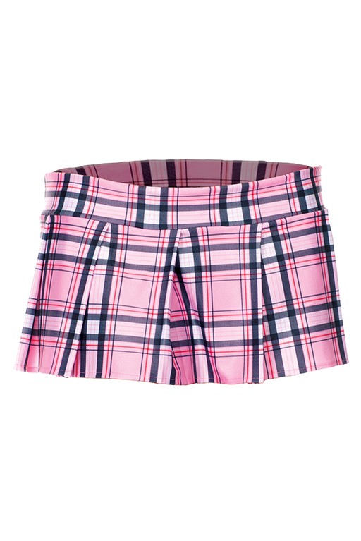 25074-PINKPLDS-M Plaid Color Pleated Skirt, Small & Medium