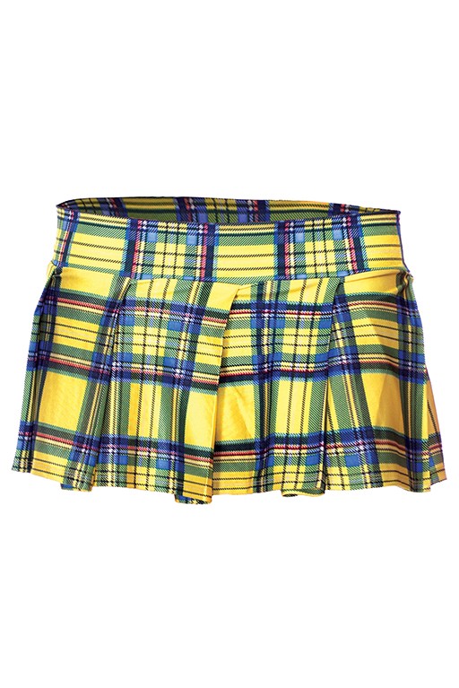 25074-YELLOWPLDS-M Plaid Color Pleated Skirt, Small & Medium