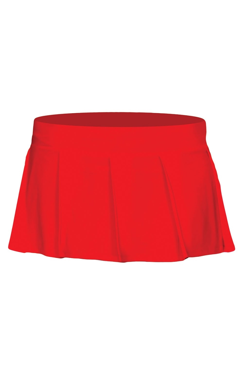 25075-REDM-L Solid Color Pleated Skirt, Medium & Large