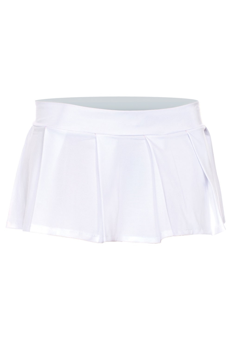 25075-WHITES-M Solid Color Pleated Skirt, Small & Medium