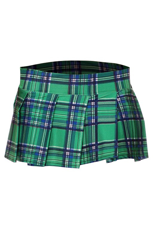 25074-GREENPLDS-M Plaid Color Pleated Skirt, Small & Medium