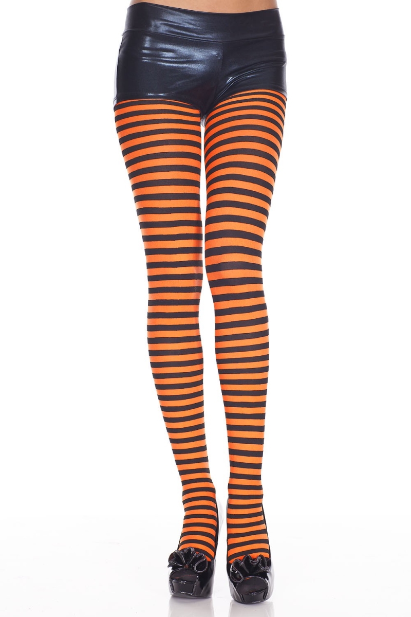 7471-BLK-ORANGE Striped Tights, Black & Orange