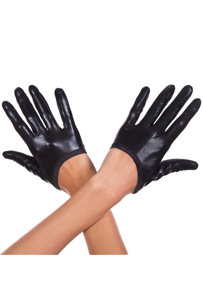 Picture of Music Legs 484-BLACK Short Wet Look Gloves&#44; Black