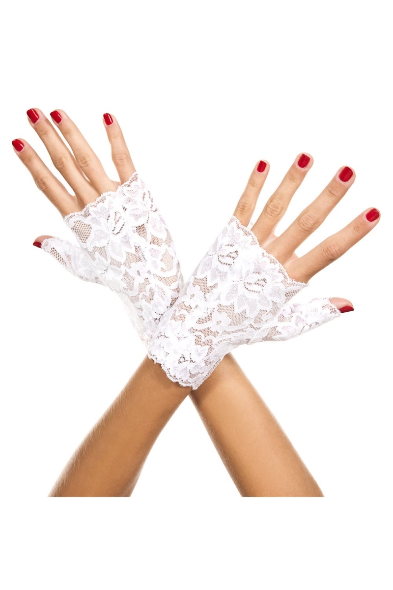 Picture of Music Legs 416-WHITE Lace Fingerless Gloves, White