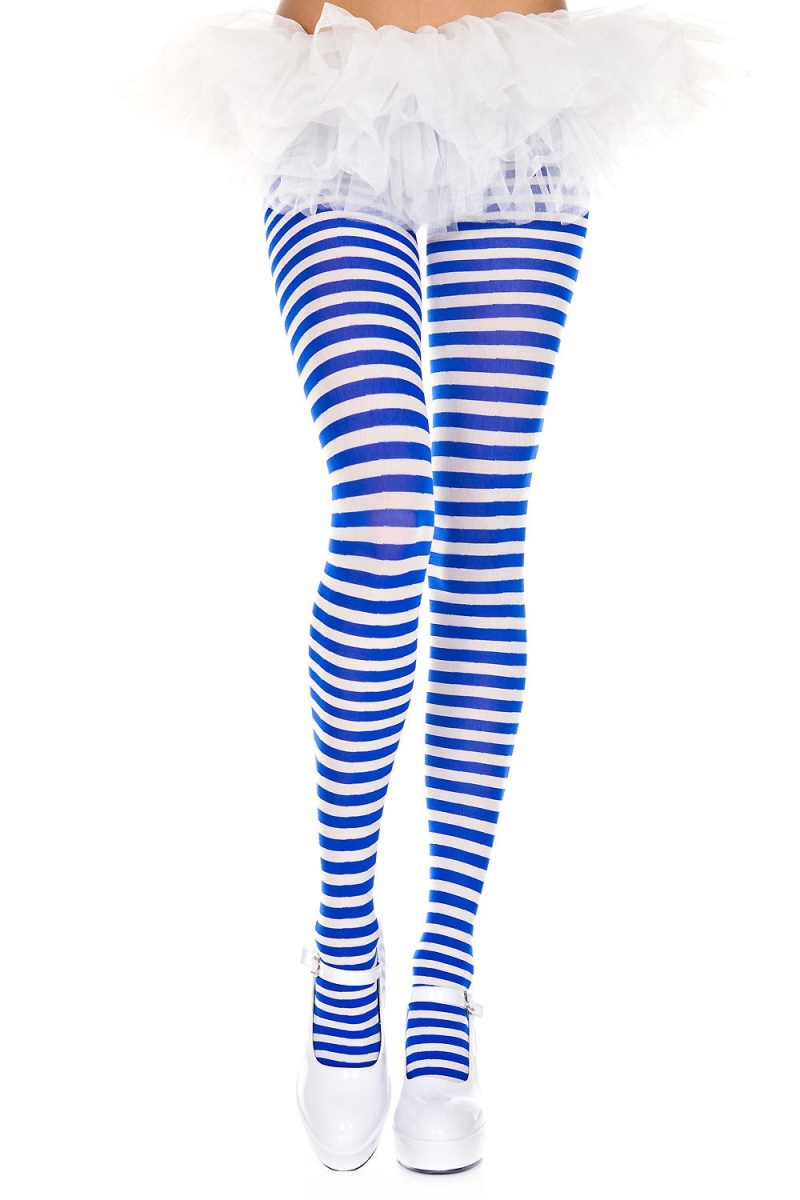 7471-ROYAL BLUE-WHI Striped Tights, Royal Blue & White