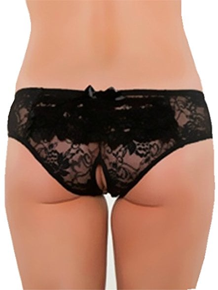 10025Q-BLACK-3X-4X 3 x 4 Plus Size Back Button Crotchless Lace Panty, Black