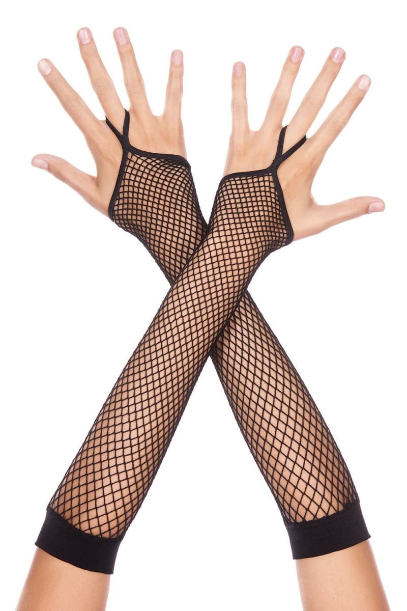 408-BLACK Finger Loop Diamond Net Arm Warmer - Black - One Size