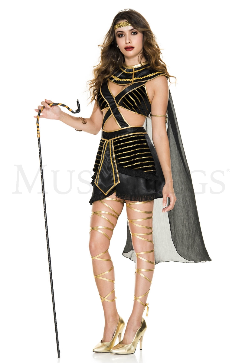 71041-XS Stunning Egyptian Costume for Women, Black & Gold - Extra Small - 3 Piece