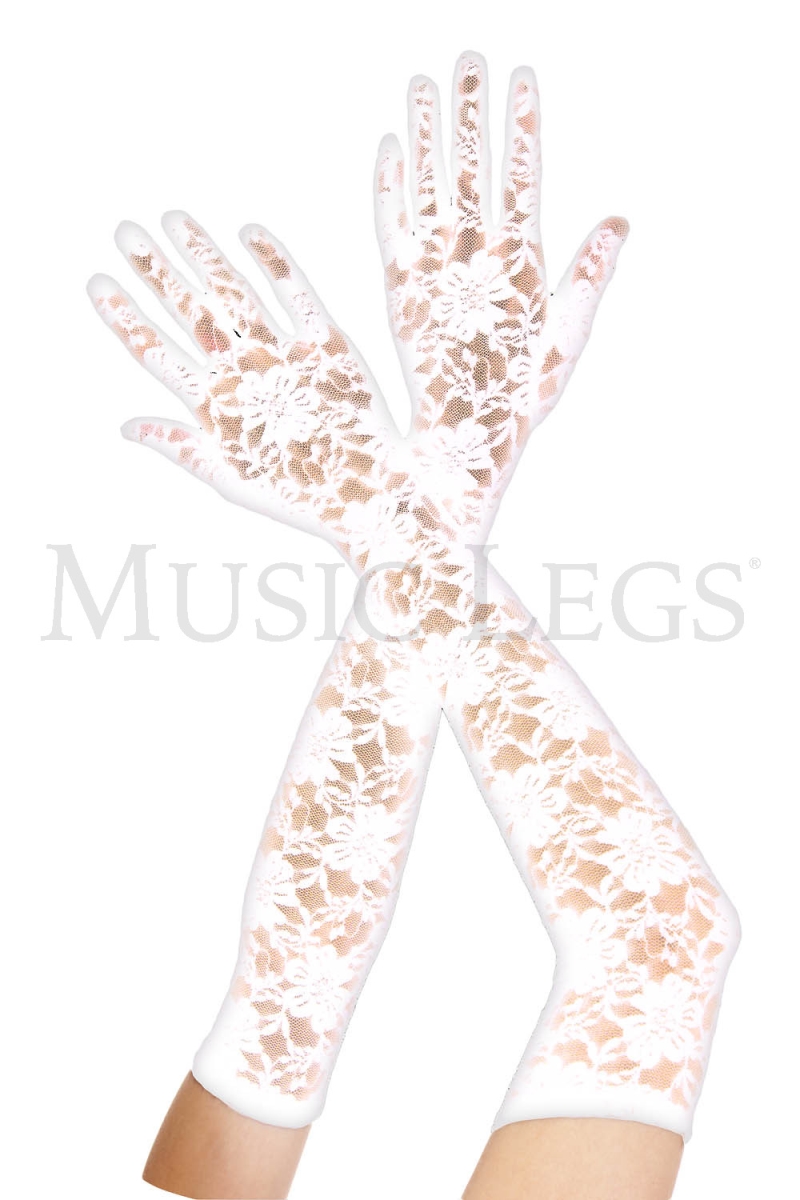 Picture of Music Legs 464-WHITE Extra Long Lace Gloves - White - One Size