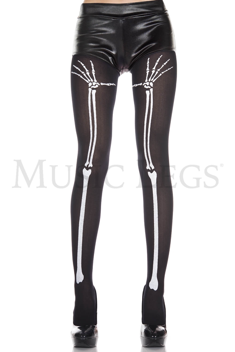 Picture of Music Legs 37027-BLACK-WHITE Skeleton Hand Tights&#44; Black & White - One Size