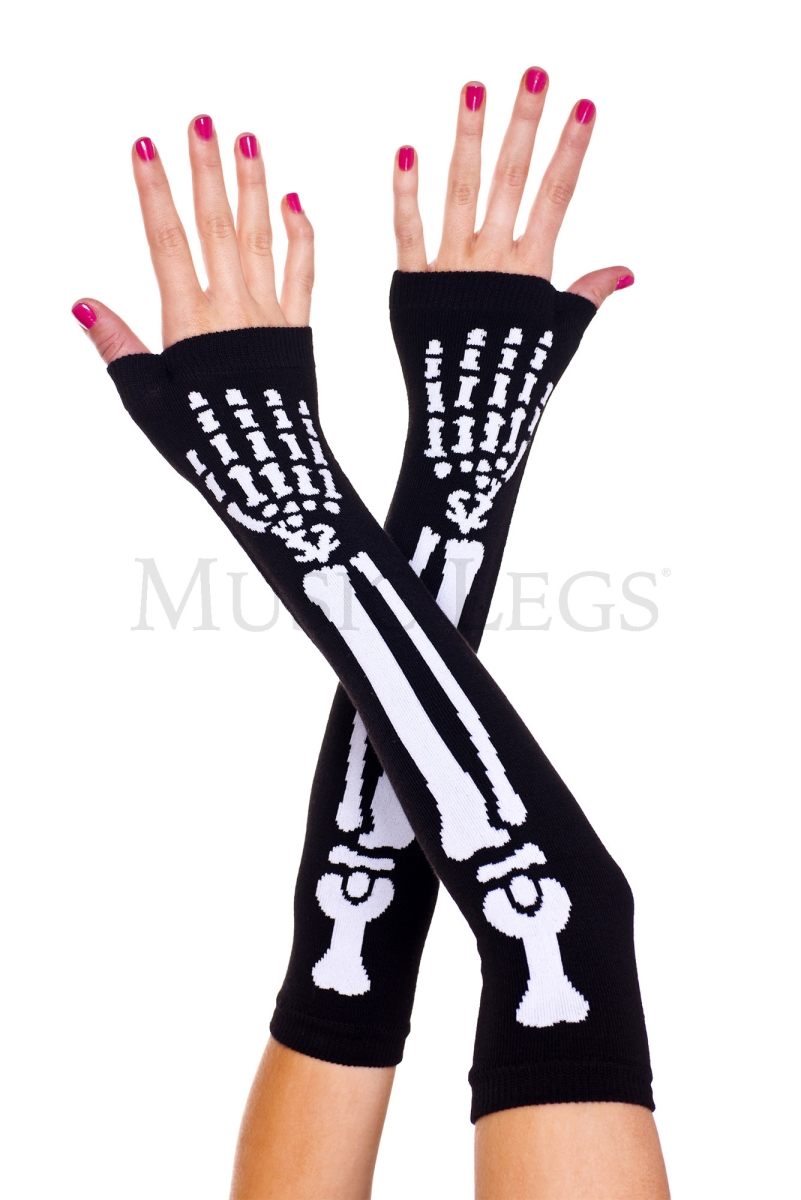 449-BLACK-WHITE Acrylic Skeleton Arm Warmer - Black & White - One Size