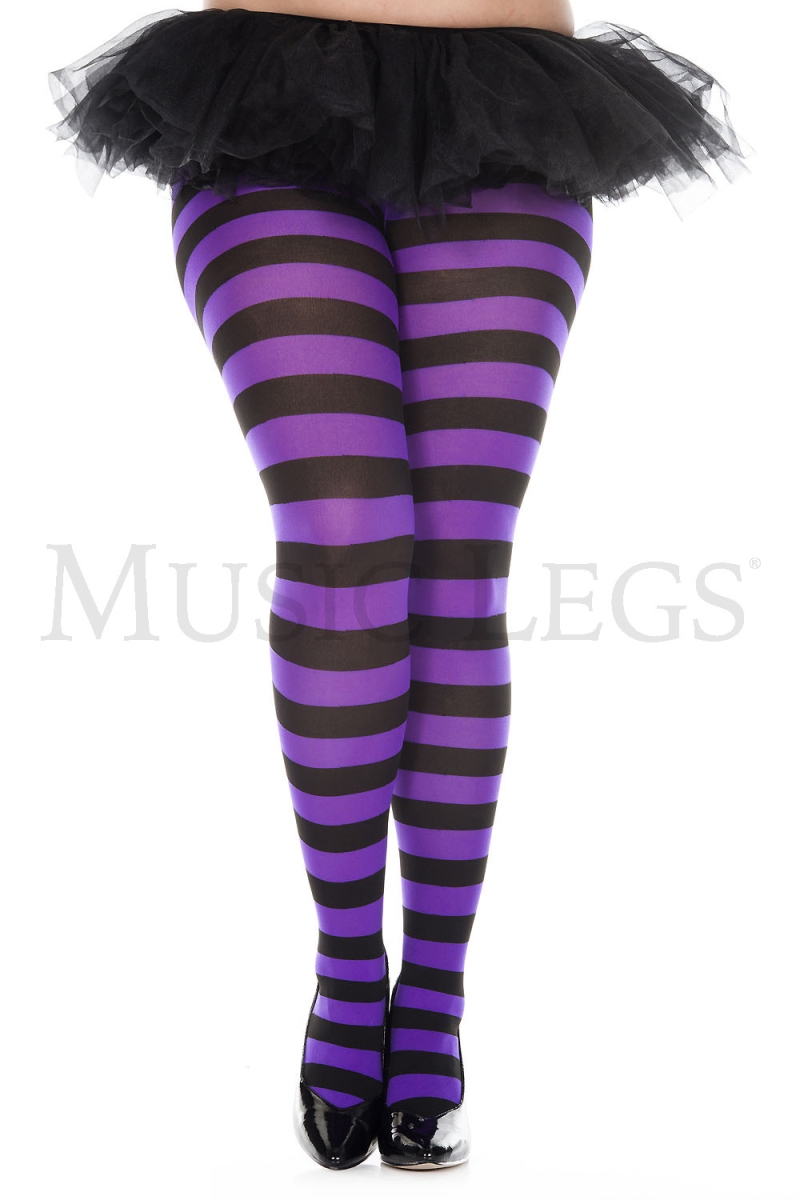 Picture of Music Legs 7419Q-BLACK-PURPLE Plus Size Wide Striped Tights - Black & Purple
