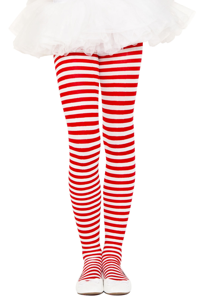Picture of Music Legs 270-WHT-RED-L Girls Striped Tights - Large - White & Red