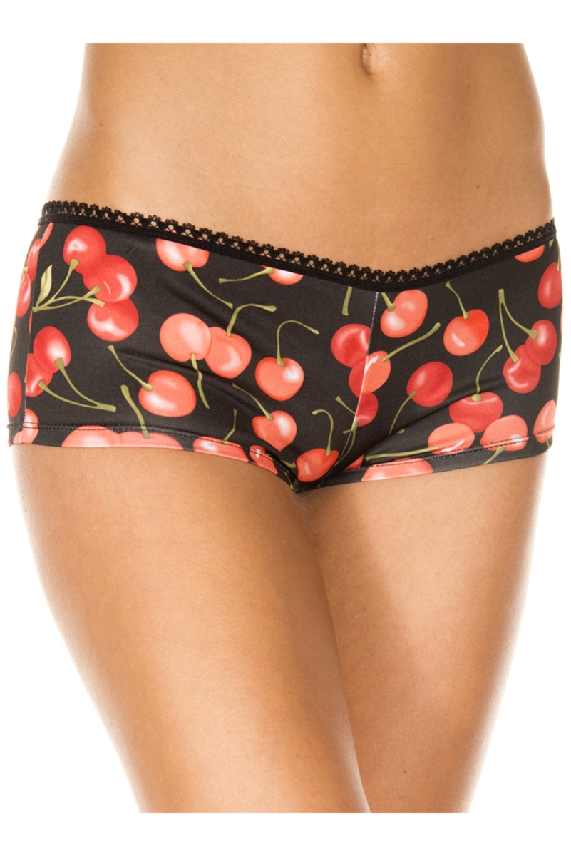 114-BLACK-RED Cherry Print Tanga, Black & Red