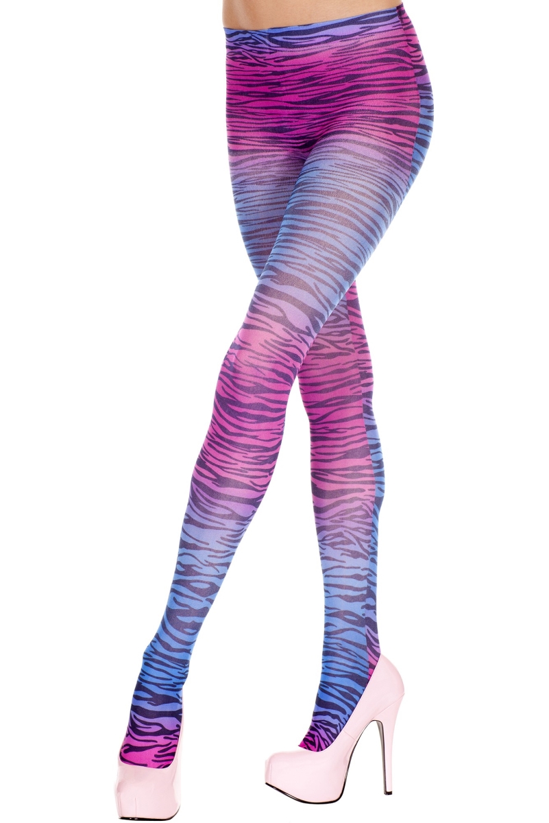 682-RAINBOW-ZEBRA Multicolor Zebra Print Pantyhose, Rainbow & Zebra
