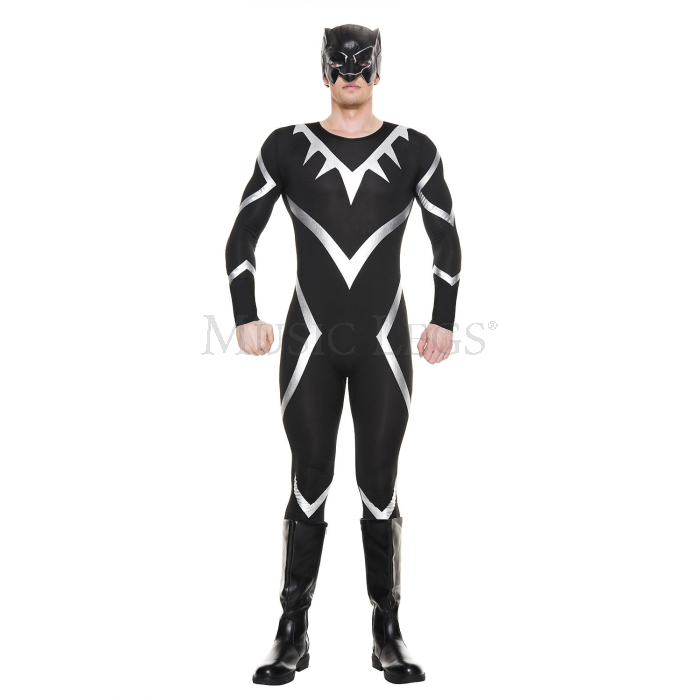 76652-L Panther Mens Costume, Black & Silver - Large - 2 Piece