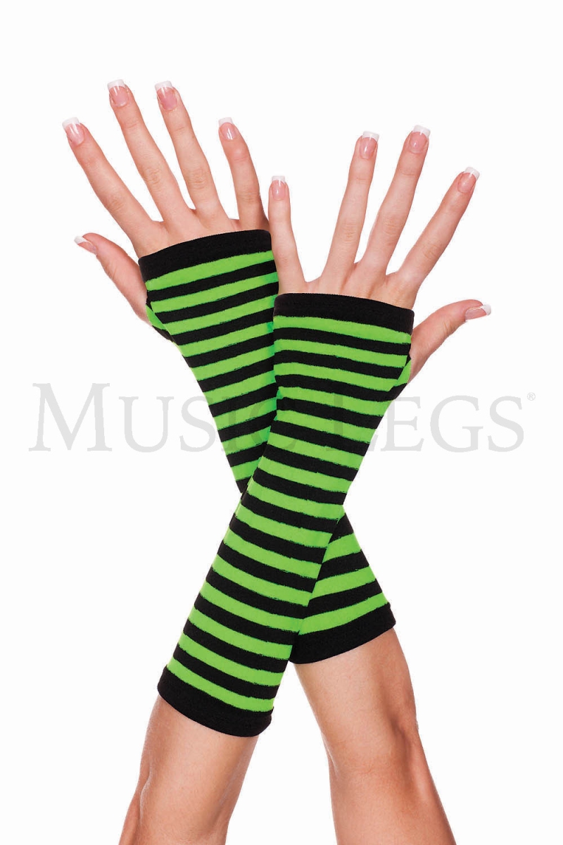 422-BLACK-NGREEN Opaque Stripes Arm Warmer - Black & Neon Green