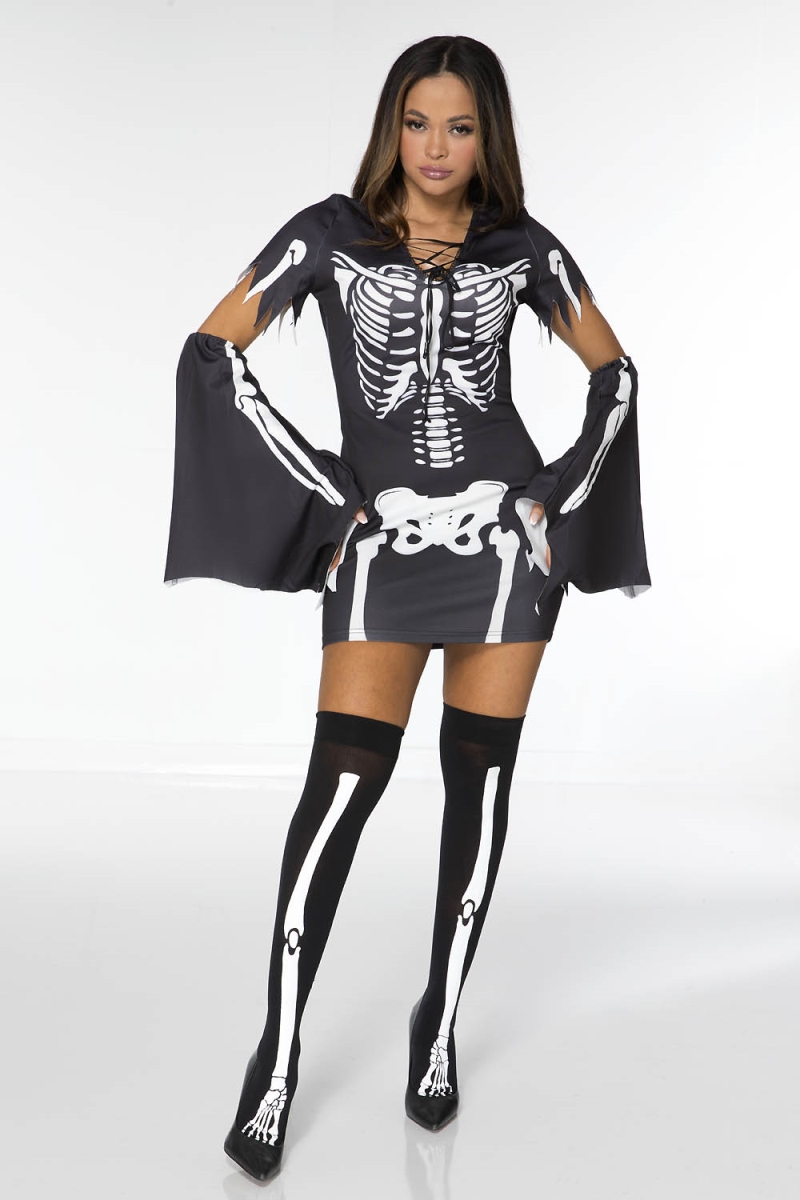 71134-XL Womens Haunted Skull Dress Costume, Black & White - Extra Large - 2 Piece