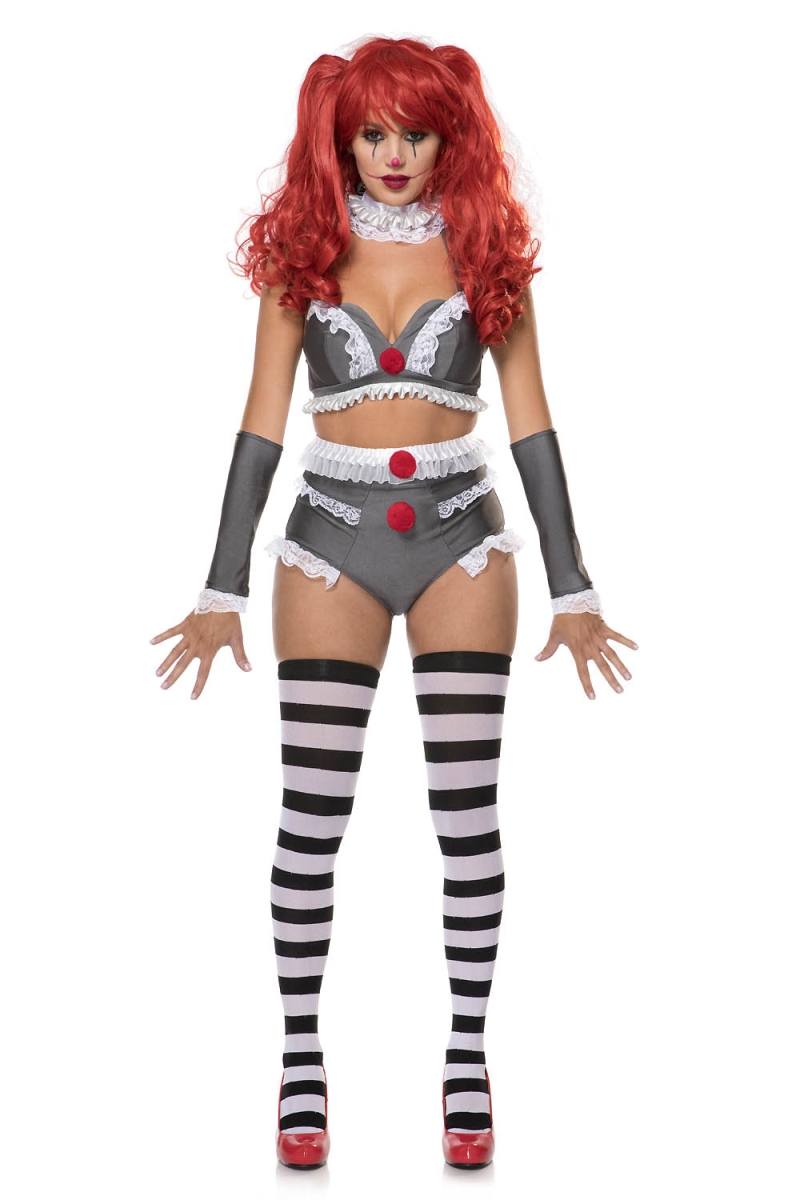 71182-ML Womens Sexy Killer Clown Costume, Gray & White - Medium & Large - 4 Piece