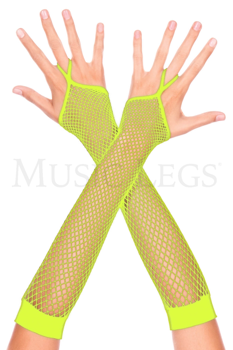 408-NEON GREEN Finger Loop Diamond Net Arm Warmer, Neon Green