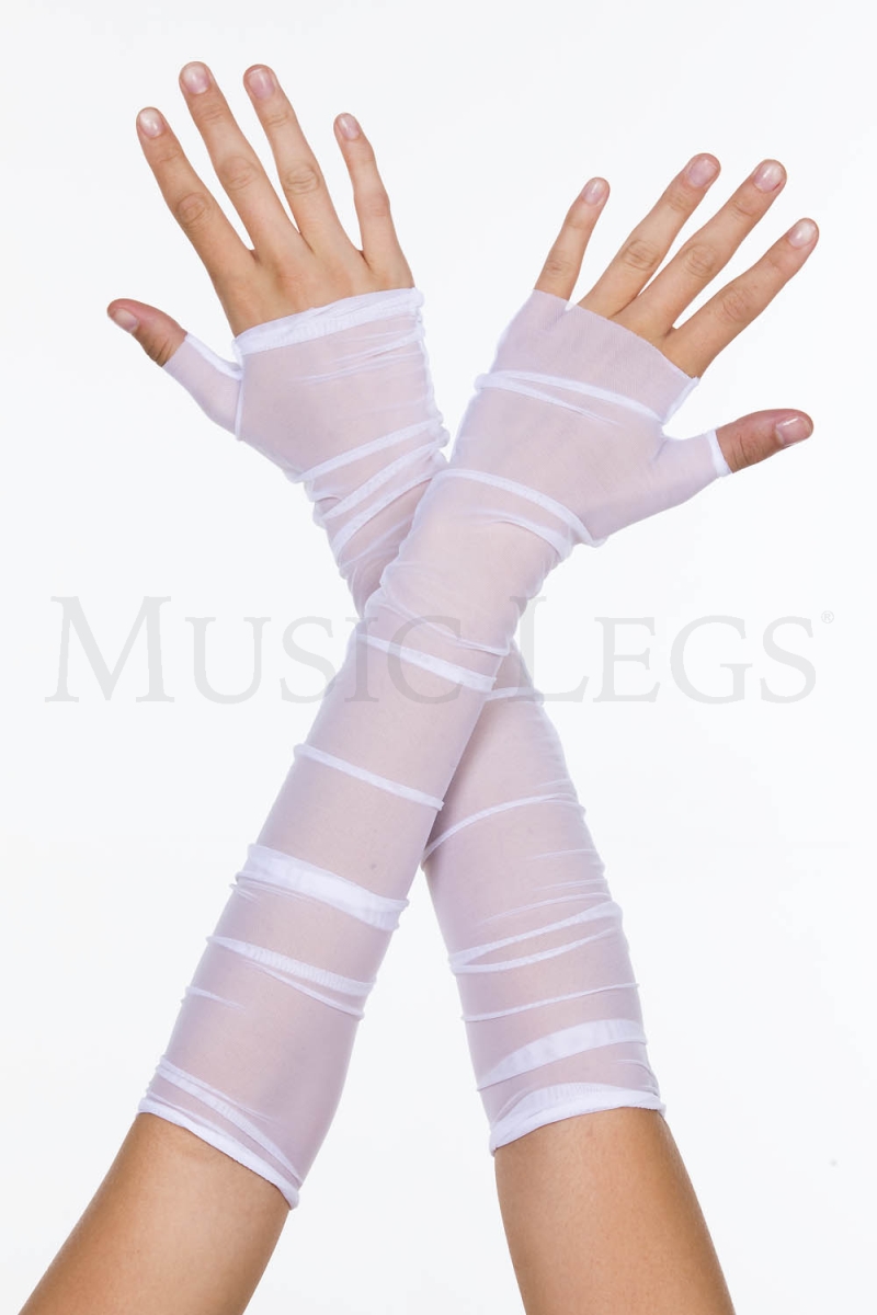 473-WHITE Soft Mesh Fingerless Gloves, White