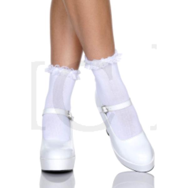 519-WHITE-WHITE Ankle Hi with Ruffle Lace, White
