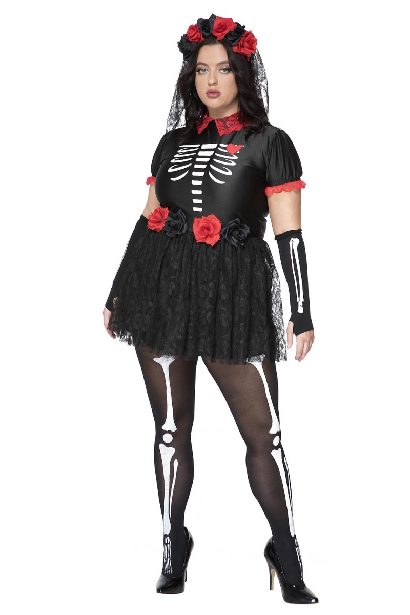 71144Q-3X-4X Womens Day of the Dead Costume, 3X & 4X - 3 Piece