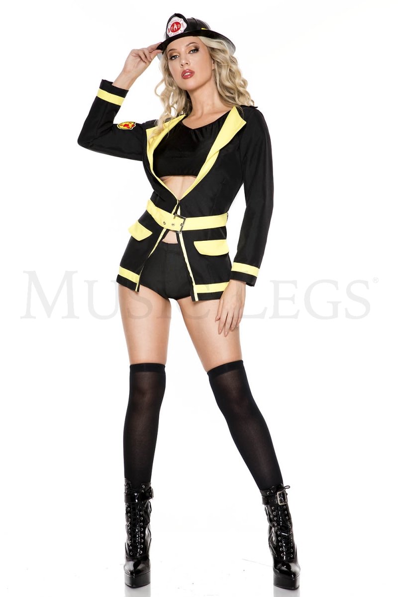 71078-ML Womens Hazardous Fire Chief Costume, Black & Yellow - Medium & Large - 5 Piece