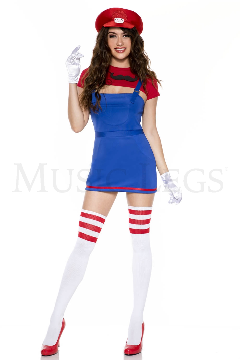71086-SM Womens Game Over Plumber Costume, Red & Blue - Small & Medium - 4 Piece