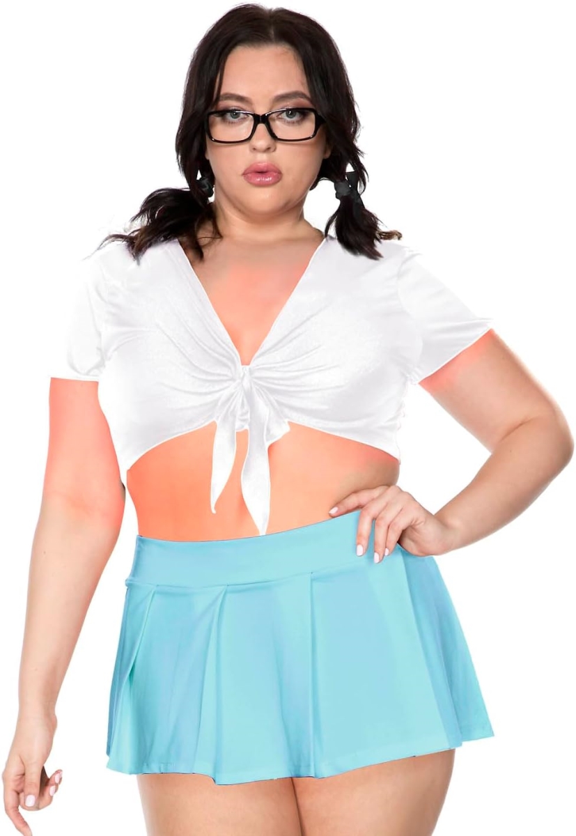 25076Q-WHITE-1X-2X Womens Tie Front Top Costumes, White - 1X & 2X
