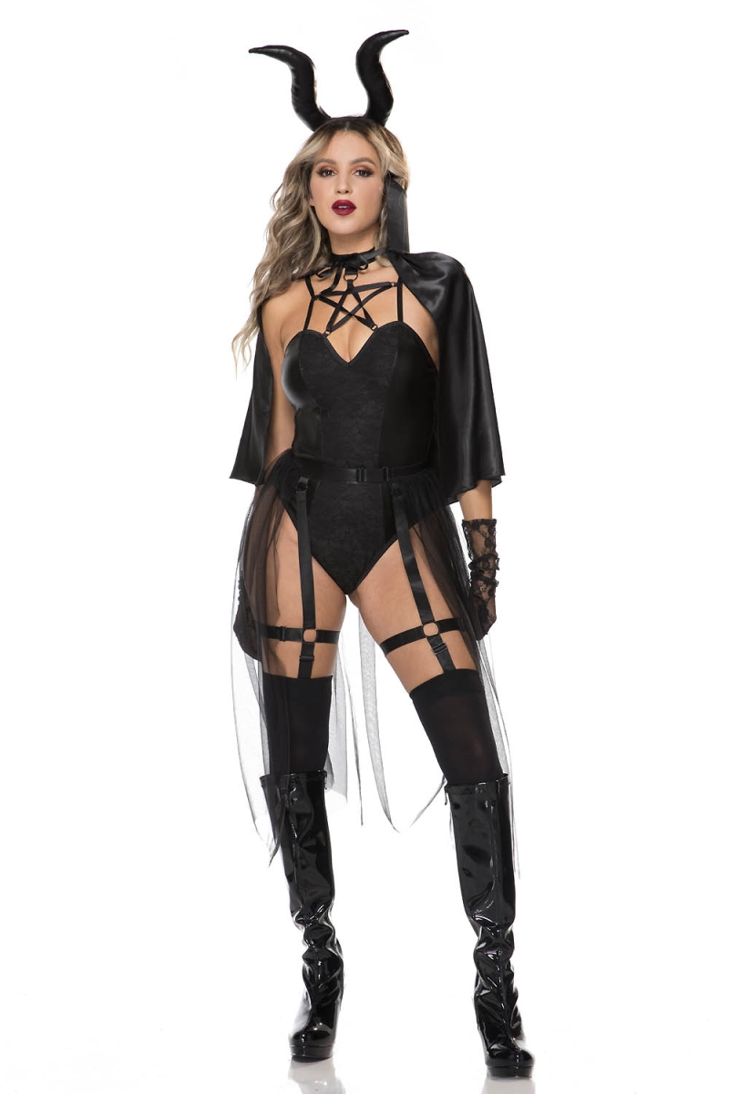 71156-ML Womens Dark Devil Costume, Black - Medium & Large - 6 Piece