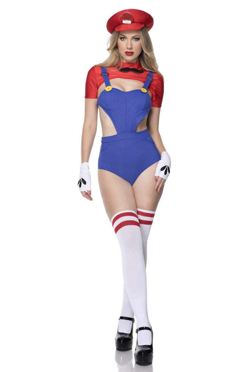 71159-SM Womens Sexy Plumber Babe Costume, Blue & Red - Small & Medium - 5 Piece