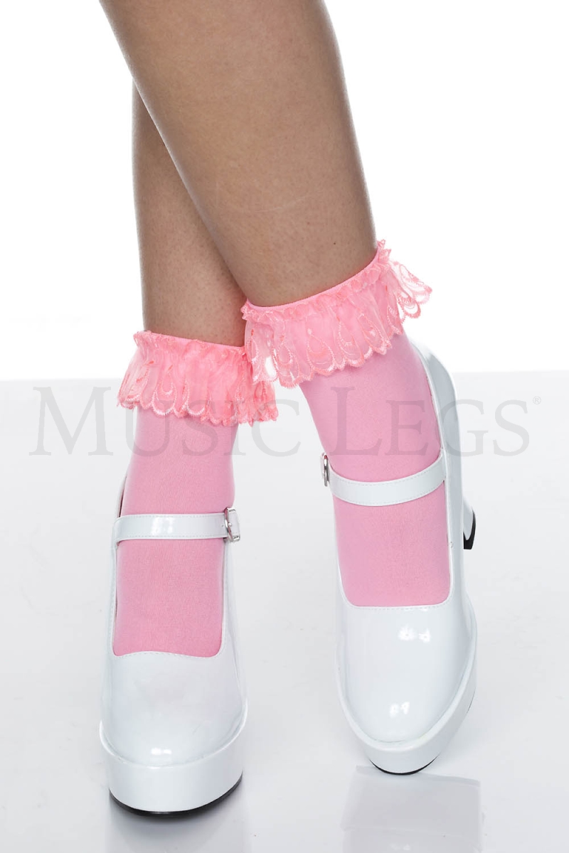 527-DOLL PINK Opaque Anklet with Ruffled Lace, Doll Pink