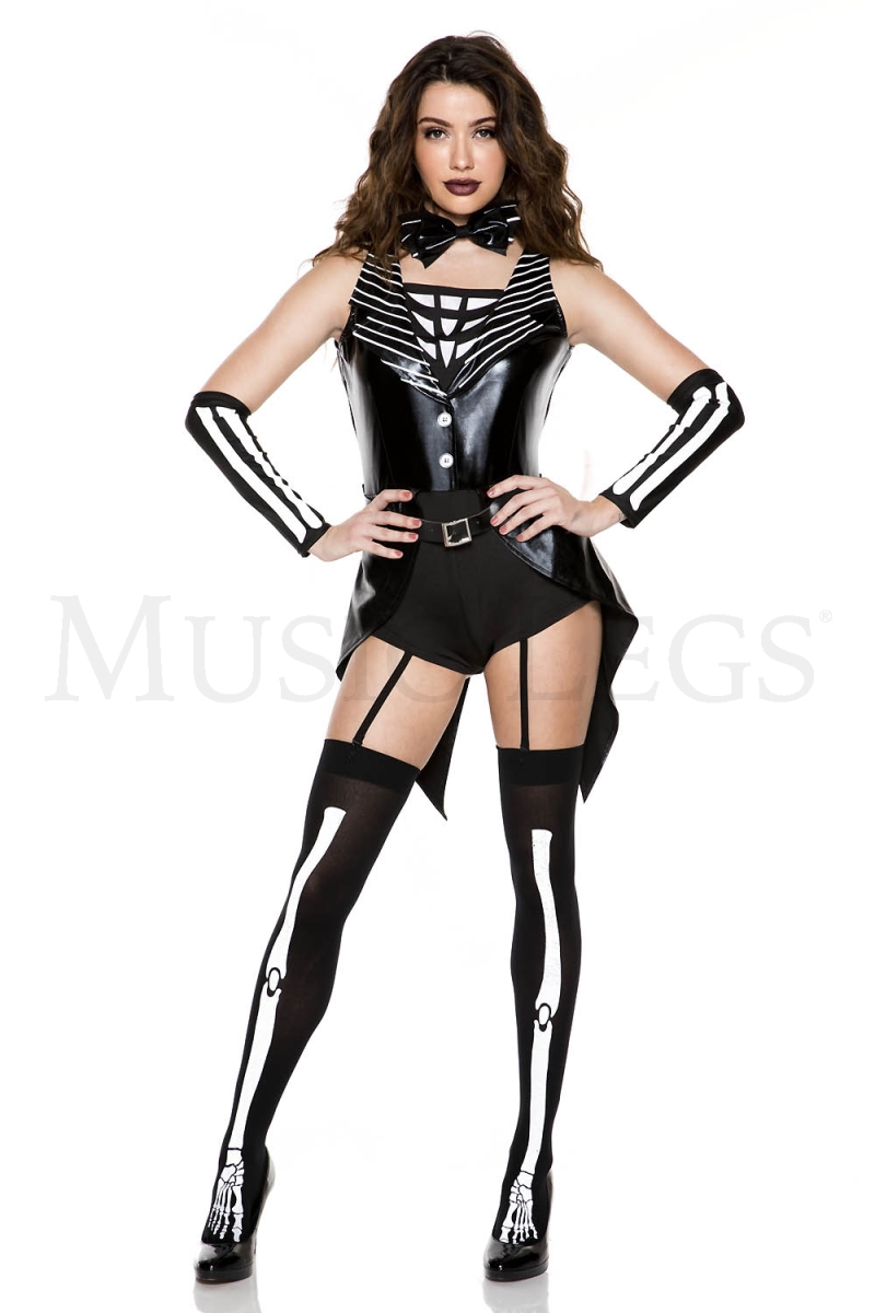 71083-SM Womens Halloween Town Skeleton Costume, Black & White - Small & Medium - 4 Piece