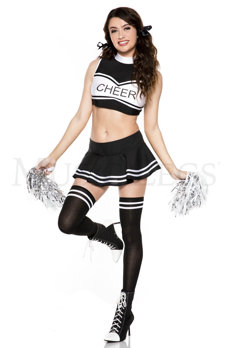71100-SM Womens College Cheerleader Costume, Black & White - Small & Medium - 4 Piece