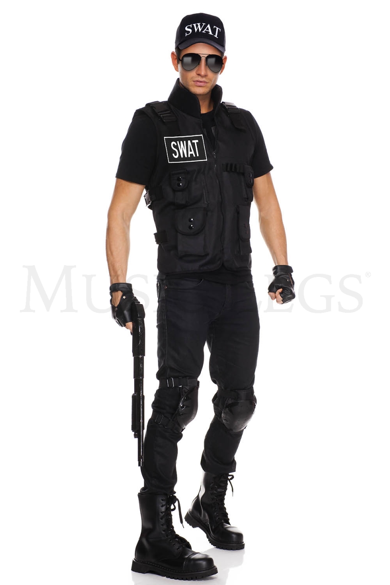 76002-AS SHOWN S.W.A.T Officer Costume, Black - 4 Piece