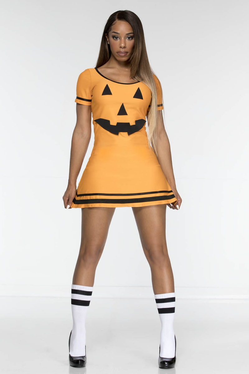71129-ML Womens Pumpkin Dress Costume, Orange - Medium & Large