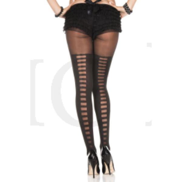 7230-BLACK Back Cut Out Pattern Spandex Pantyhose, Black