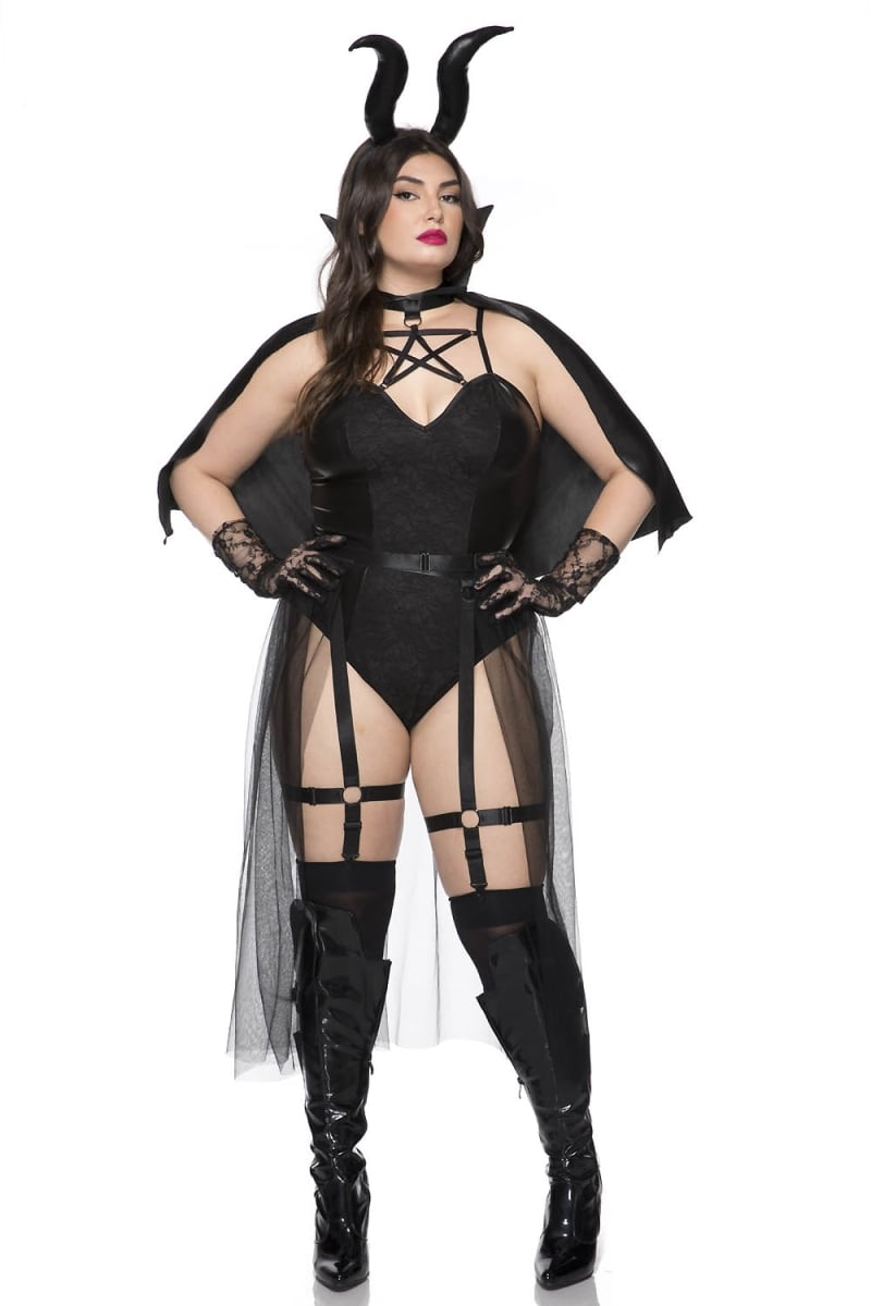 71156Q-3X-4X Womens Dark Devil Costume, Black - 3X & 4X - 6 Piece