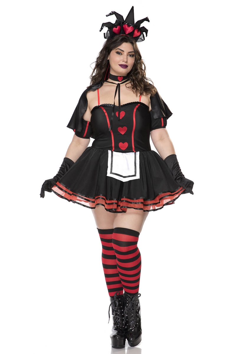 71179Q-3X-4X Womens Dark Queen of Hearts Costume, Black & Red - 3X & 4X - 6 Piece