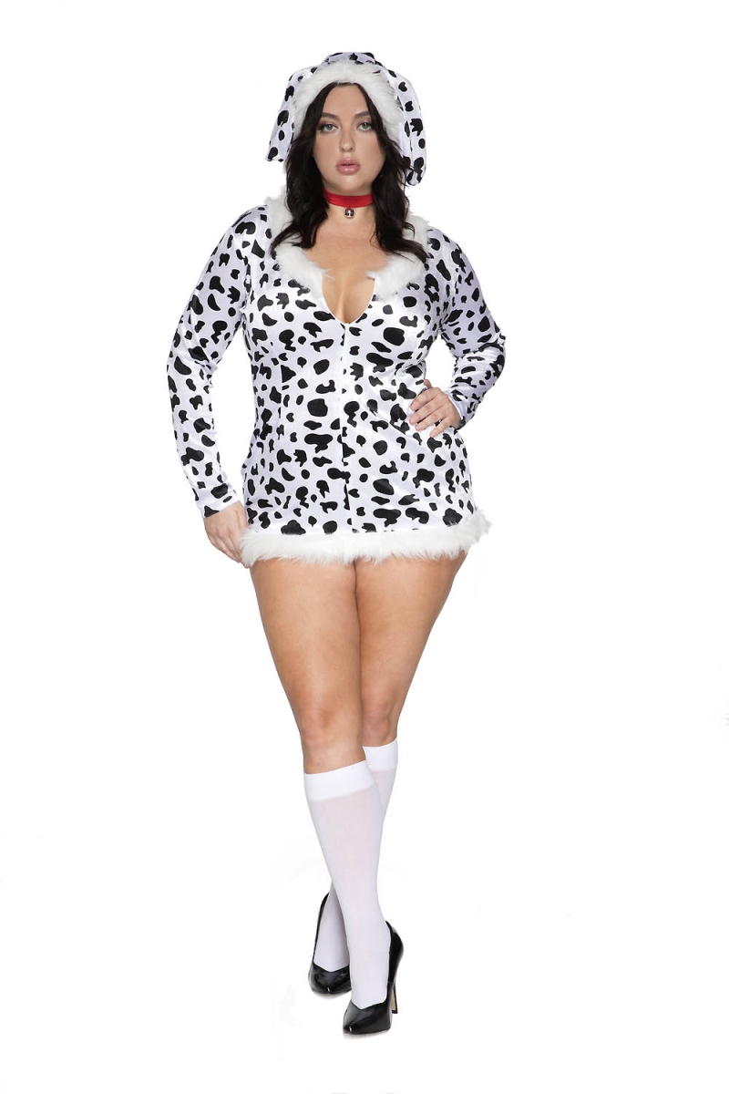 71121Q-1X-2X Women's Dalmatian Costume Dress - Black & White - Plus Size - 3 Piece Set