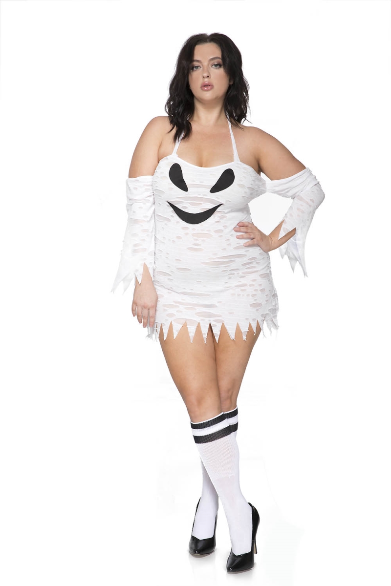 71130Q-3X-4X Womens Haunting Ghost Costume, White - 3X & 4X