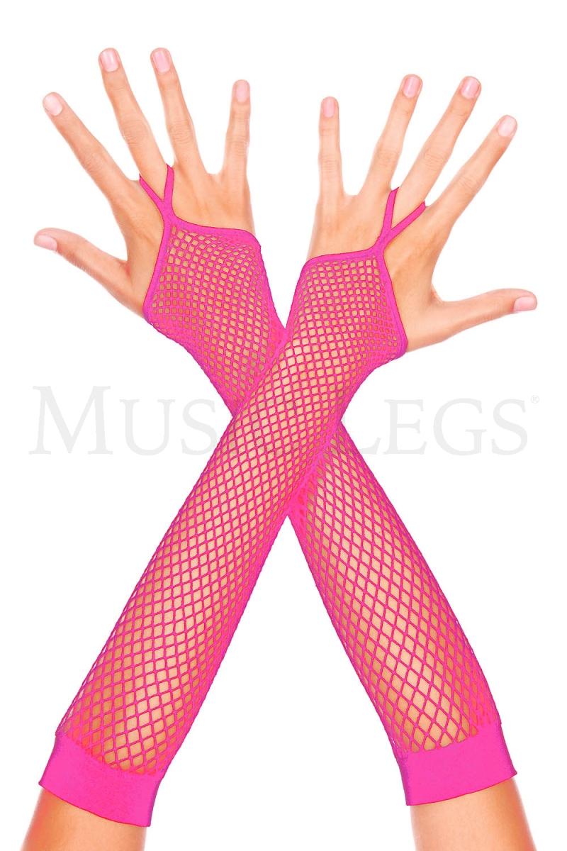 408-HOT PINK Finger Loop Diamond Net Arm Warmer, Hot Pink