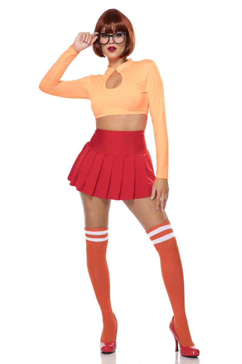 71186-ML Womens Nerdy Detective Costume, Orange & Red - Medium & Large - 3 Piece